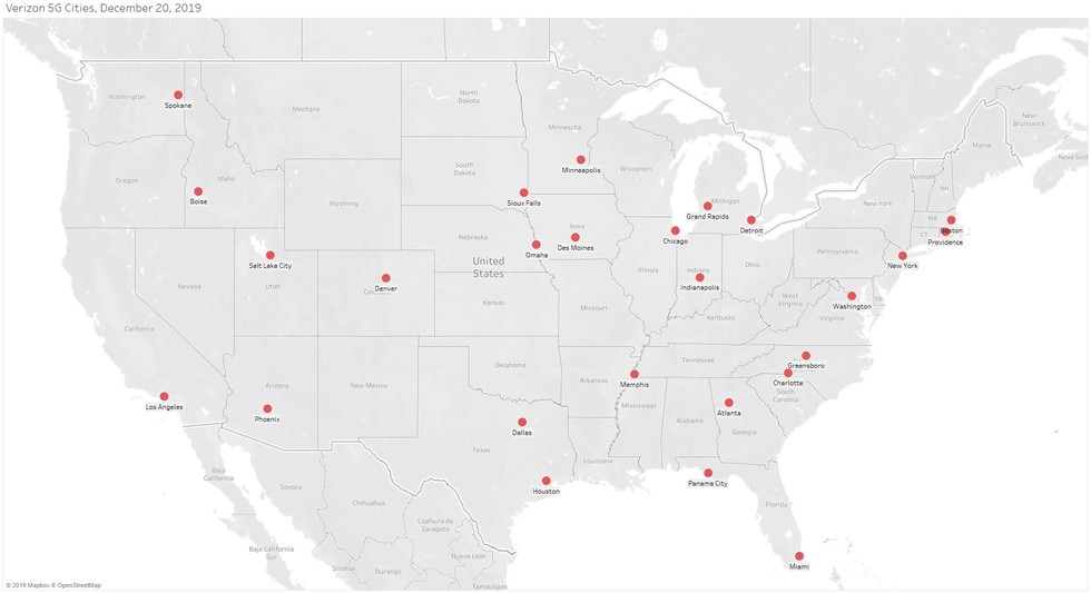Mapa de ciudades Verizon 5G 20 de diciembre